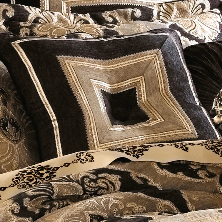 Bradshaw 18" Black and Gold Square Decorative Throw Pillow