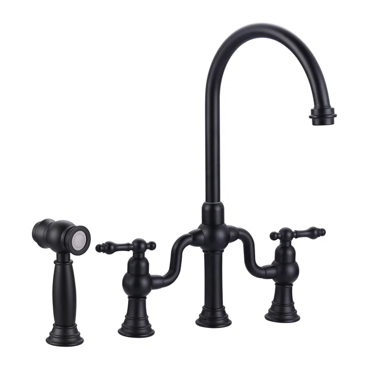 ARCORA Double-Handle High-Arc Widespread Deck Mounted Bridge Kitchen Faucet With Side Spray