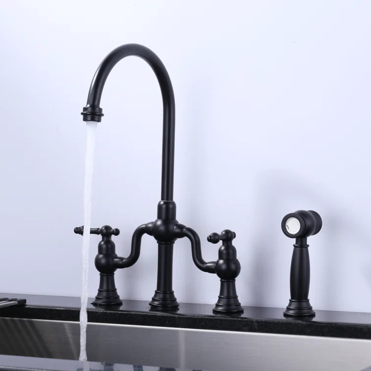 ARCORA Double-Handle High-Arc Widespread Deck Mounted Bridge Kitchen Faucet With Side Spray