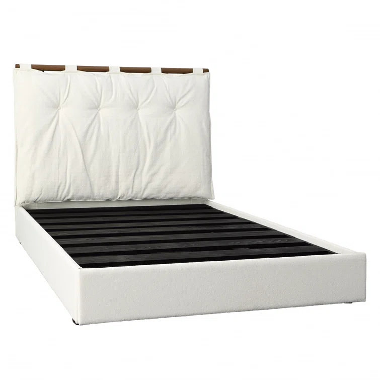 Isaiah Queen White Upholstered Pine Bed with Headboard