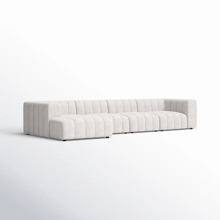 Napa Sandstone Tufted Fabric 4-Piece Sectional with Ottoman