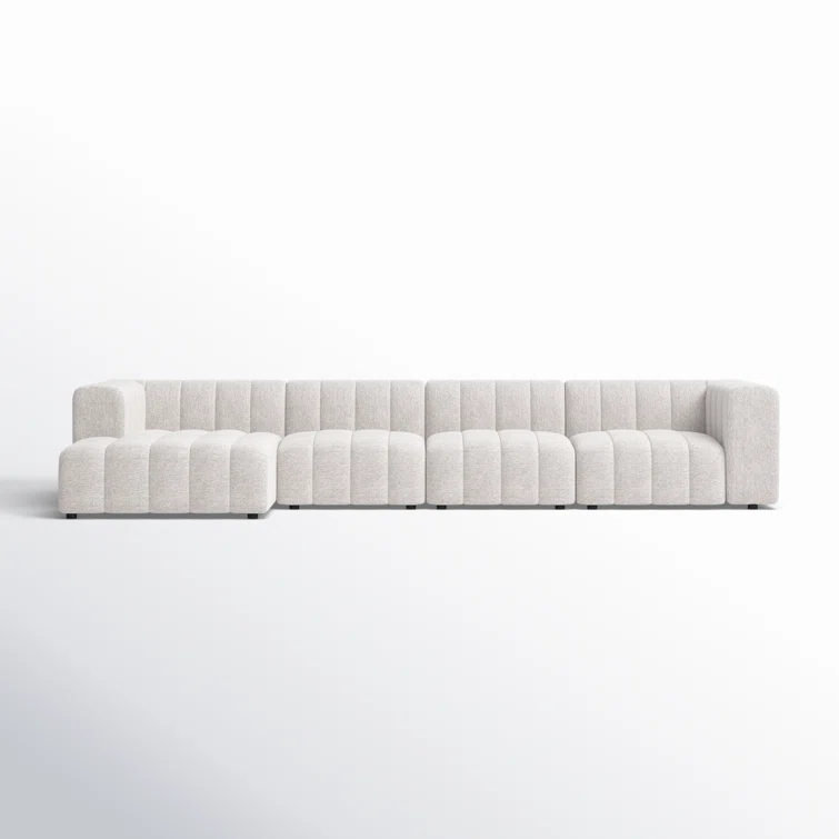 Napa Sandstone Tufted Fabric 4-Piece Sectional with Ottoman