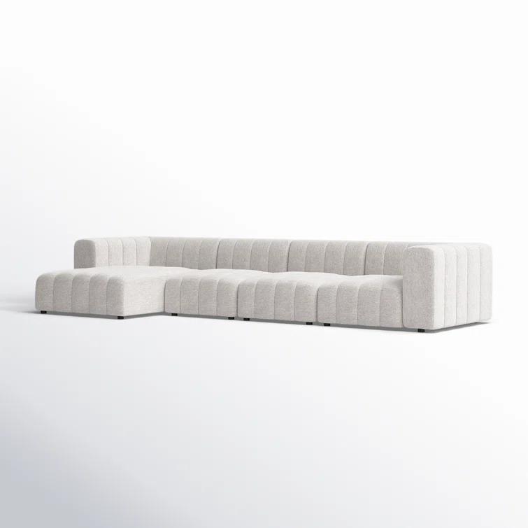 Napa Sandstone Tufted Fabric 4-Piece Sectional with Ottoman