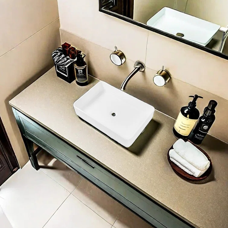 APRESSHUI 16'' Ceramic Rectangular Bathroom Sink