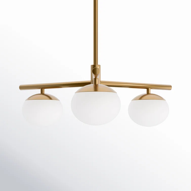Burnished Brass 3-Light Globe Chandelier with Milk Glass Shades