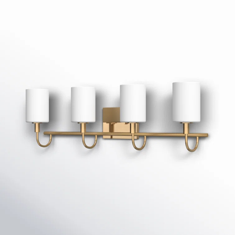 Alvin Modern Satin Brass 4-Light Vanity with Etched Glass