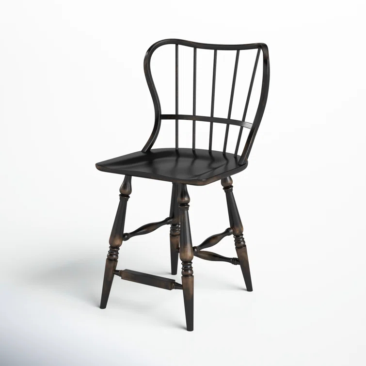 Black Leather Saddle Style Wood Counter Stool