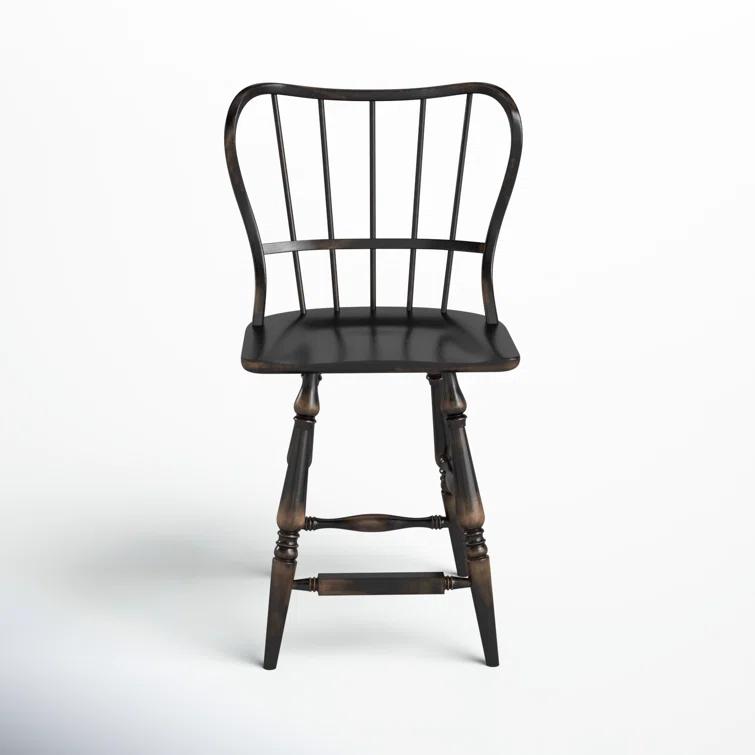 Black Leather Saddle Style Wood Counter Stool