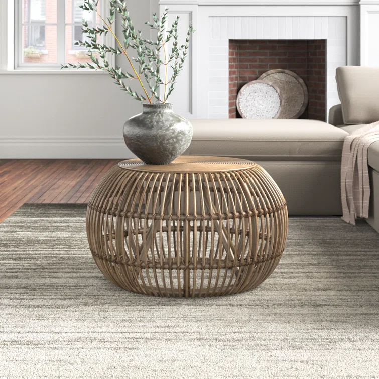 Curry Rattan Drum Coffee Table