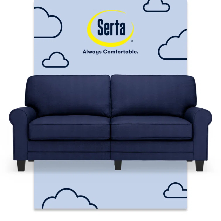 Serta Copenhagen 73" Rolled Arm Sofa, Easy Care Fabric, Soft Pillow Back, Pocket Coil Seat Cushions