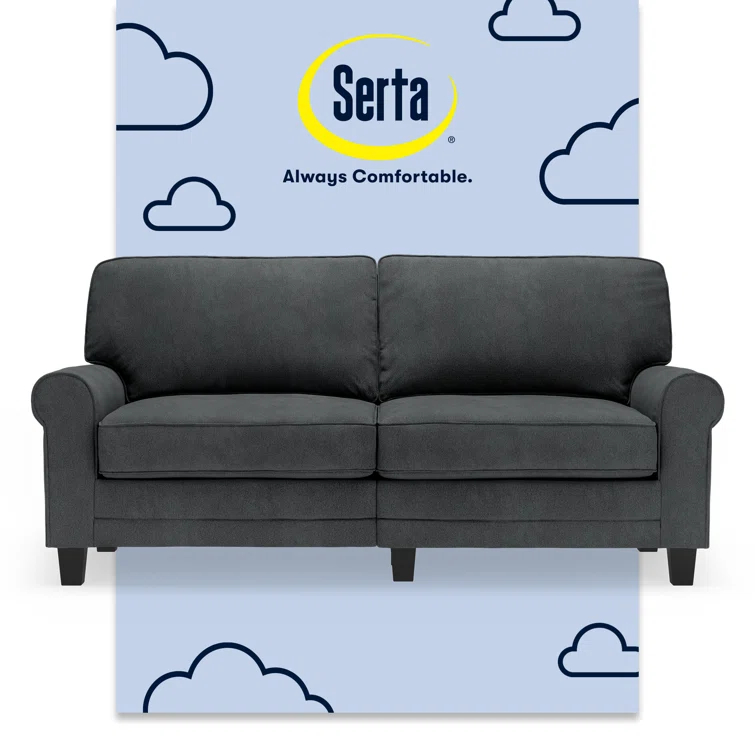 Serta Copenhagen 73" Rolled Arm Sofa, Easy Care Fabric, Soft Pillow Back, Pocket Coil Seat Cushions