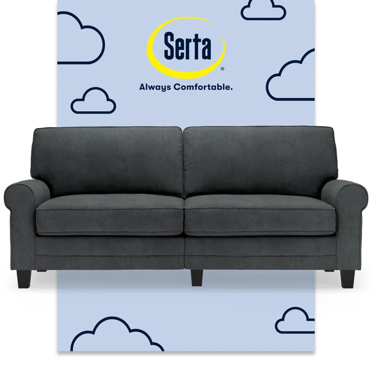 Serta Copenhagen 78" Rolled Arm Sofa, Easy Care Fabric, Soft Pillow Back, Pocket Coil Seat Cushions