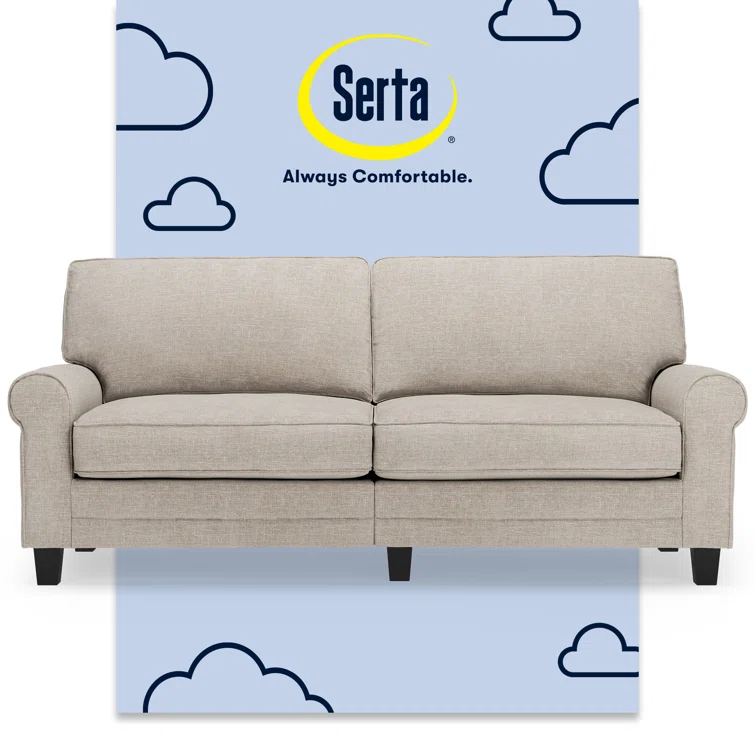 Serta Copenhagen 78" Rolled Arm Sofa, Easy Care Fabric, Soft Pillow Back, Pocket Coil Seat Cushions