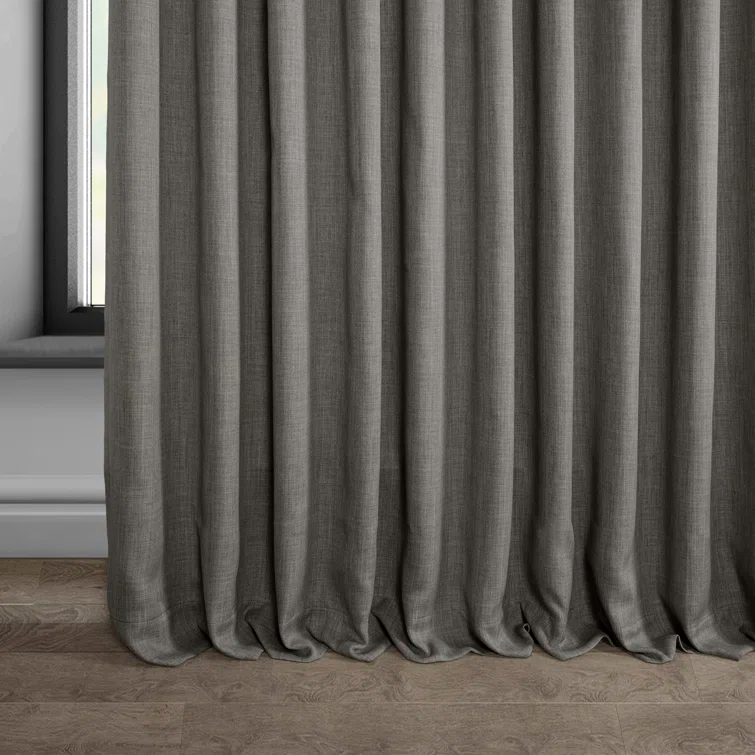 Textured Faux Linen Rod Pocket Room Darkening Curtains for Bedroom & Living Room Curtains - Single Panel Drapes