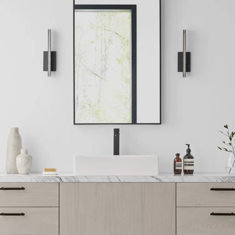 Natural Brass LED Sconce with Jagged Edge Crystal Shade