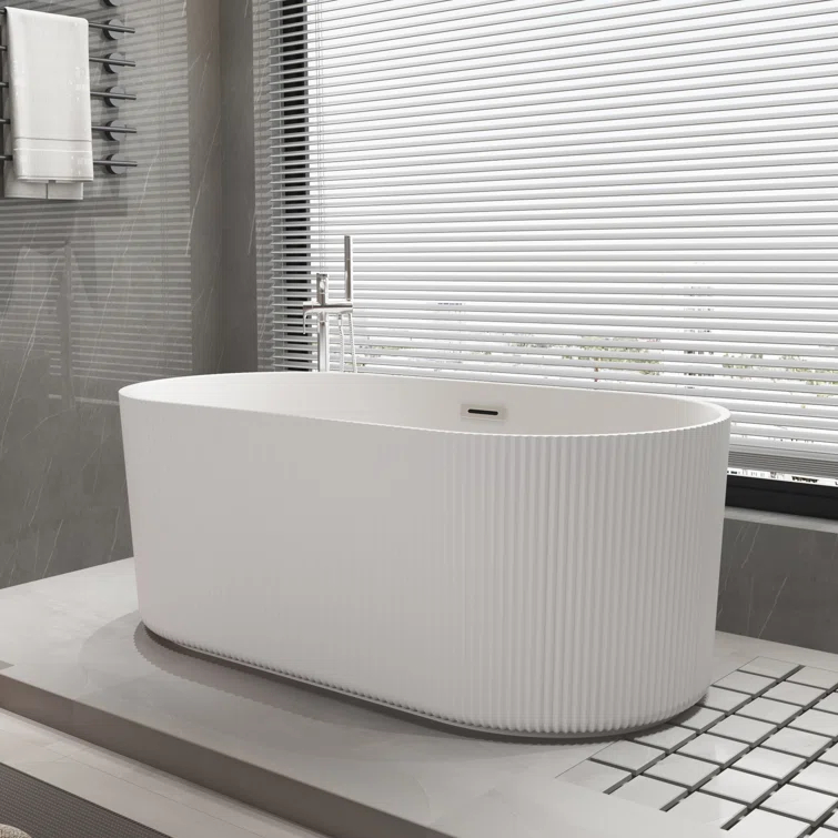KDK HOME 67 in Freestanding Bathtub Acrylic Deep Soaking Tubs with Overflow