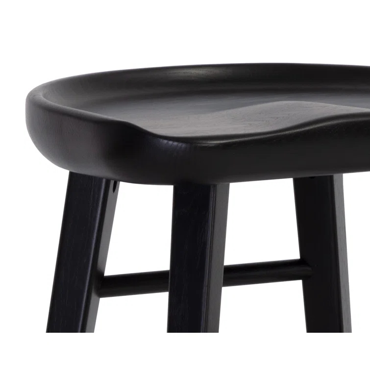 Dominic Black Solid Oak Mid-Century Modern Counter Stool