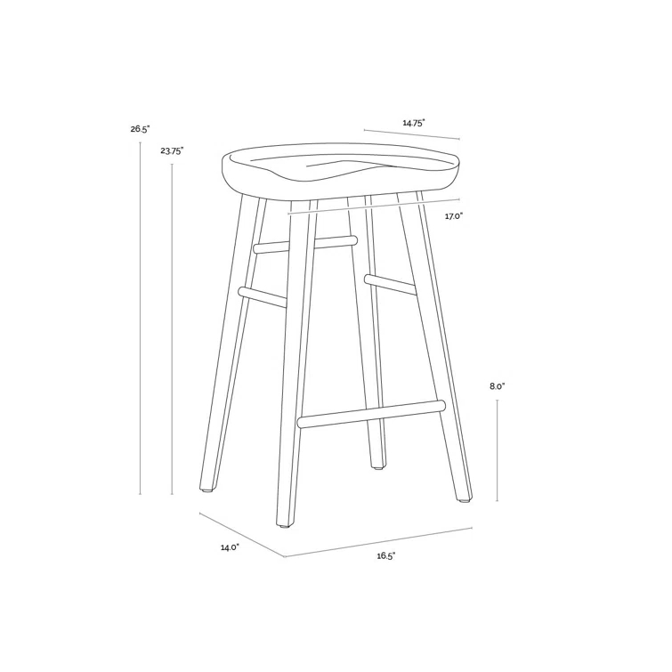 Dominic Black Solid Oak Mid-Century Modern Counter Stool