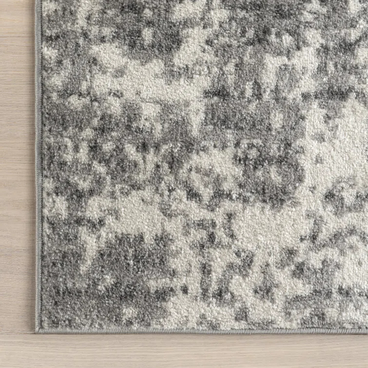 Deedra Modern Abstract Power Loom Performance Gray/White Rug