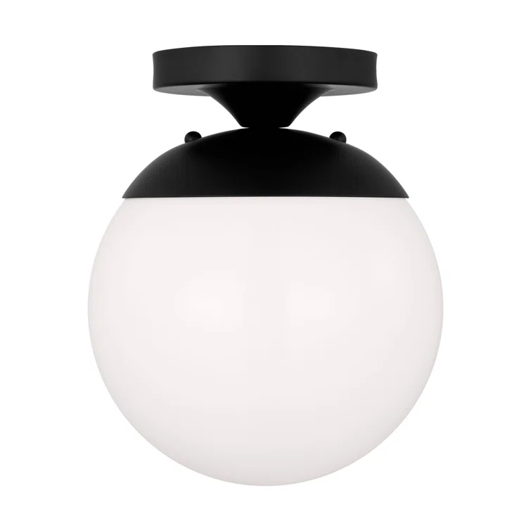 Midnight Black and White Glass Globe Semi Flush Mount Light