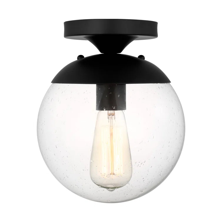 Midnight Black Globe Semi Flush Mount with Clear Seeded Glass