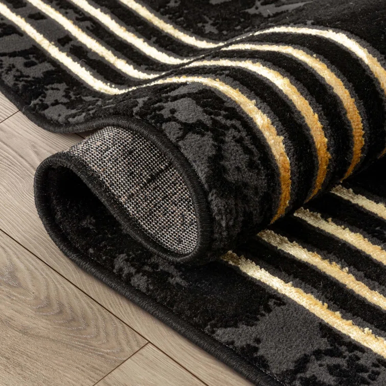 FairmontMarble Abstract Black Gold Glam Area Rug for Living Room, Bedroom, Dining Room and Hallway