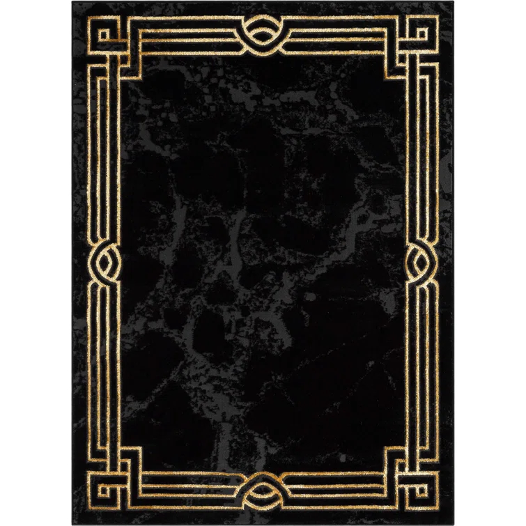 FairmontMarble Abstract Black Gold Glam Area Rug for Living Room, Bedroom, Dining Room and Hallway