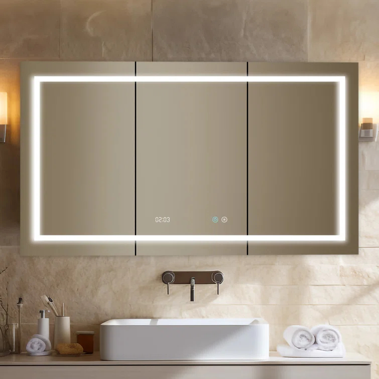 AQUADOM Signature Royale LED Medicine Cabinet, Defogger, LED 3X Makeup Mirror, Electrical Outlets