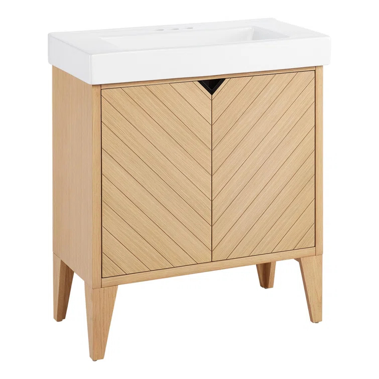 30" Sandy Oak Single Bathroom Vanity with Chevron Pattern