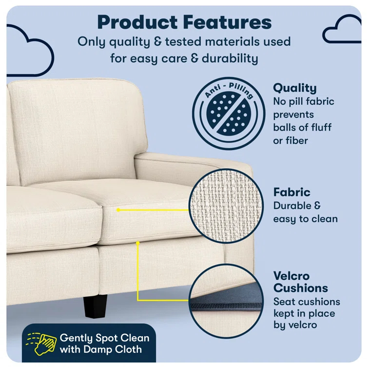 Serta Palisades 61" Track Arm Sofa, Easy Care Fabric, Soft Pillow Back, Pocket Coil Seat Cushions