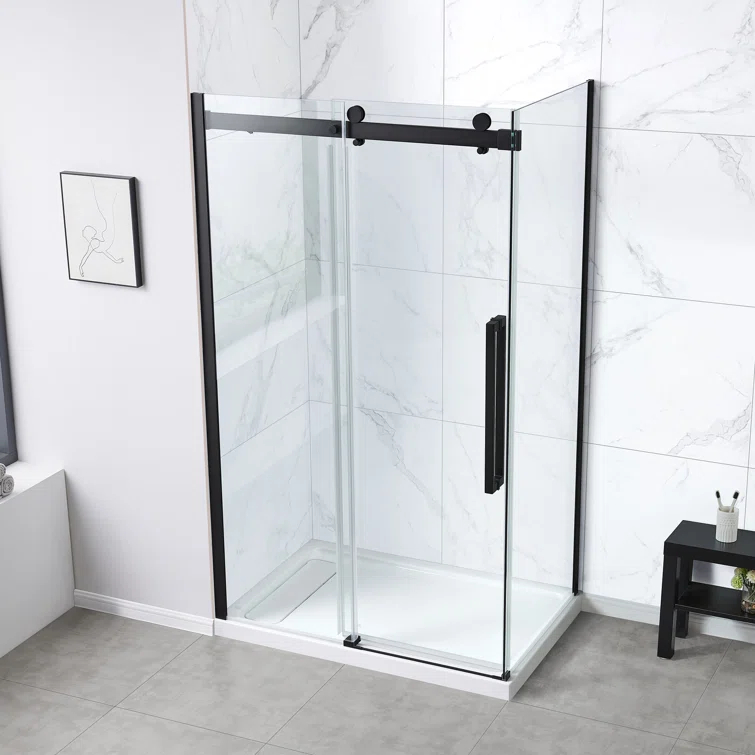 OVE Decors Bel Soft Close Stainless Steel 3-Piece 32-in x 48-in x 81-in Base/Door Corner Shower Kit