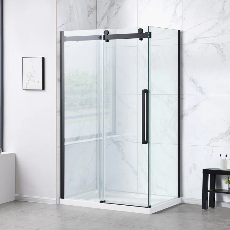 OVE Decors Bel Soft Close Stainless Steel 3-Piece 32-in x 48-in x 81-in Base/Door Corner Shower Kit