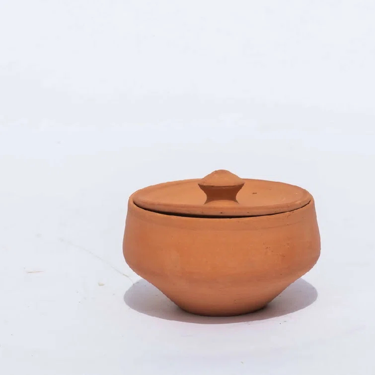 Handcrafted Terracotta Brown Pot with Lid