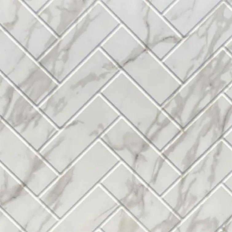 Herringbone Tile - Mirroflex - Tub and Shower Wall Panel - Marble