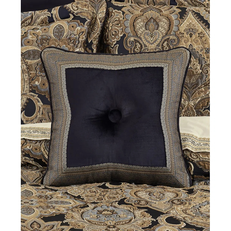 Amara 18" Indigo Velvet Embellished Square Throw Pillow