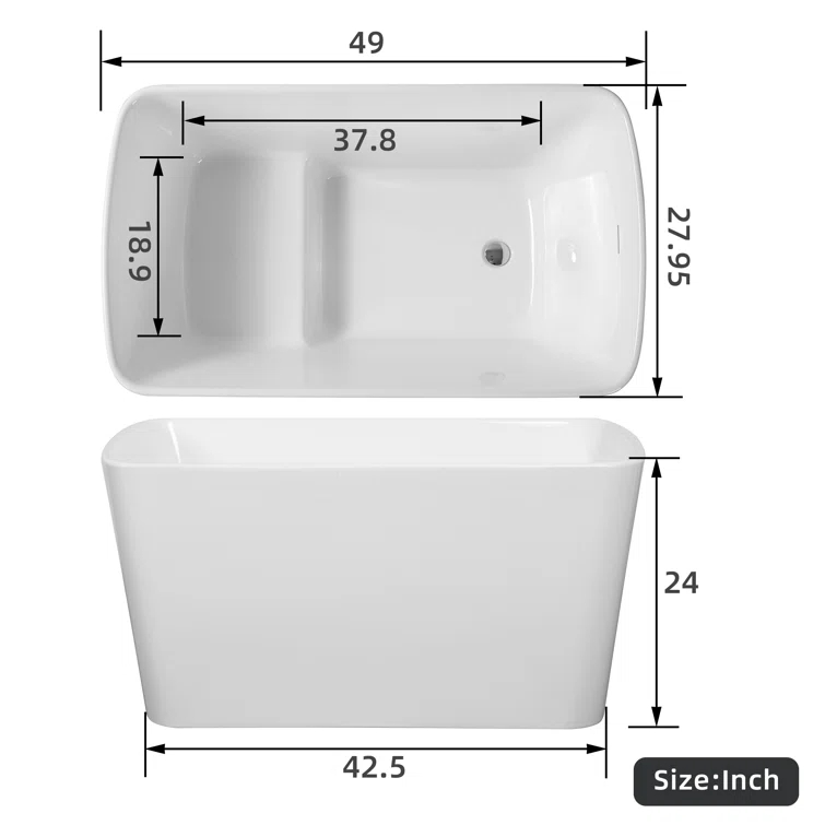 49'' x 27.95'' Freestanding Soaking Acrylic Bathtub