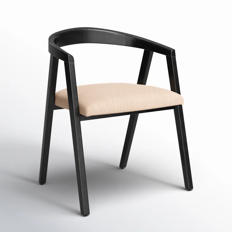 Eloise Matte Black Oak Wood Arm Chair with Light Taupe Linen Upholstery
