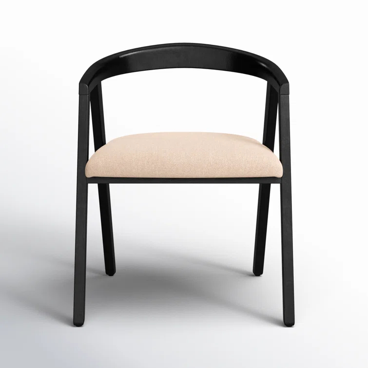 Eloise Matte Black Oak Wood Arm Chair with Light Taupe Linen Upholstery
