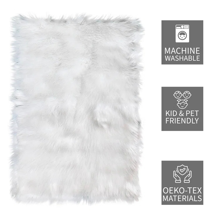 Diller White Faux Sheepskin Fur Machine Washable Shag Fluffy Area Rug