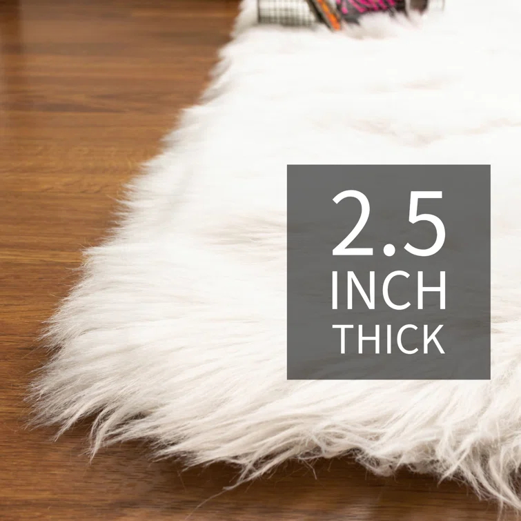 Diller White Faux Sheepskin Fur Machine Washable Shag Fluffy Area Rug