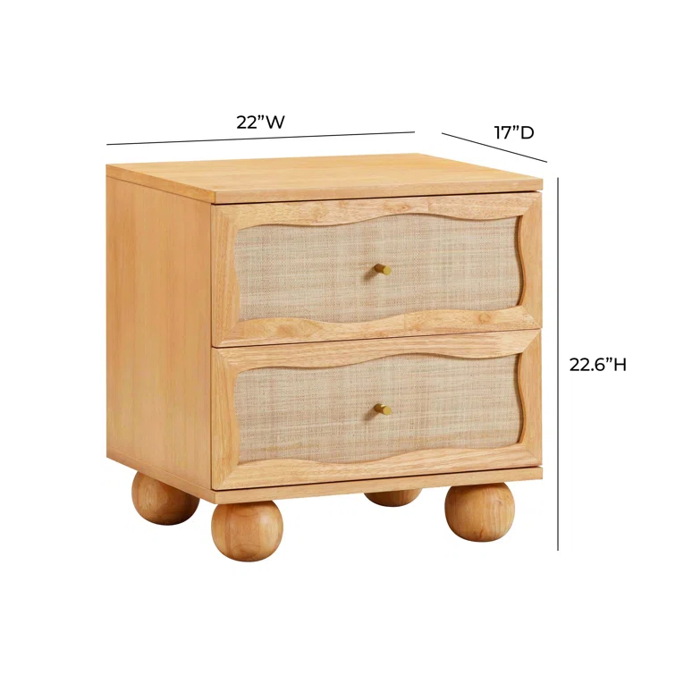 Tourmaline Natural Wood & Rattan Wavy Nightstand