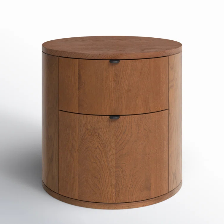 Theo Brown Solid Oak 2-Drawer Scandinavian Nightstand