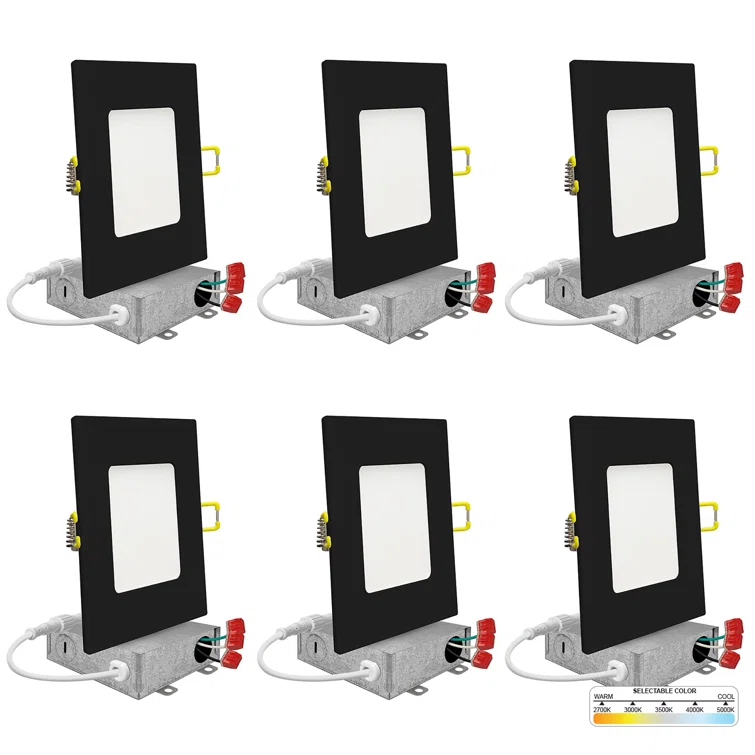 4 in. Slim Canless Square LED Recessed Light 12W 5CCT Dimmable IC Rated 550LM Black Trim 12PK