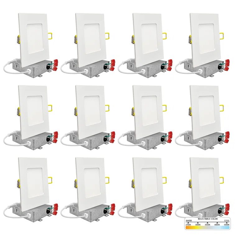 4 in. Slim Canless Square LED Recessed Light 12W 5CCT Dimmable IC Rated 550LM Black Trim 12PK