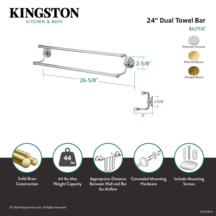 Kingston Brass BA2713AB Kingston Brass Milano 24-Inch Dual Towel Bar