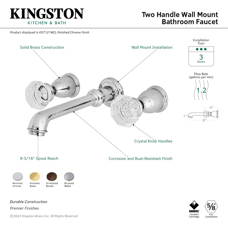 Kingston Brass Celebrity Two-Handle 3-Hole Wall Mount Bathroom Faucet | Wayfair