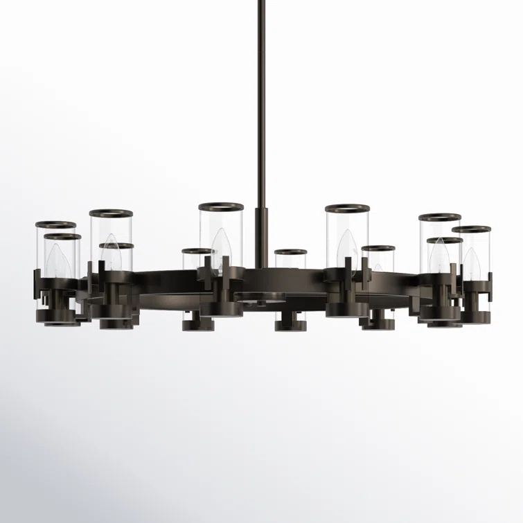 Reeve 12-Light Black Oxide Wagon Wheel Chandelier with Clear Glass