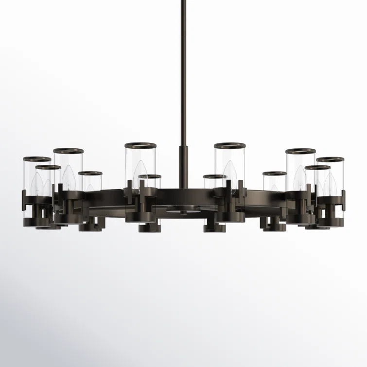 Reeve 12-Light Black Oxide Wagon Wheel Chandelier with Clear Glass