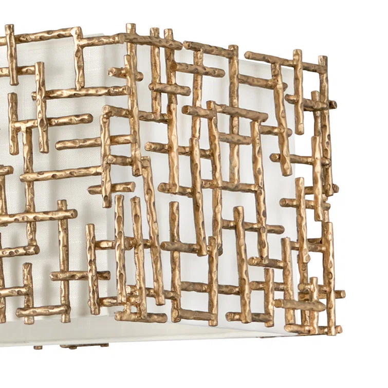 Farrah 10-Light White Linen Linen Chandelier w/ Hammered Crosshatch Bars