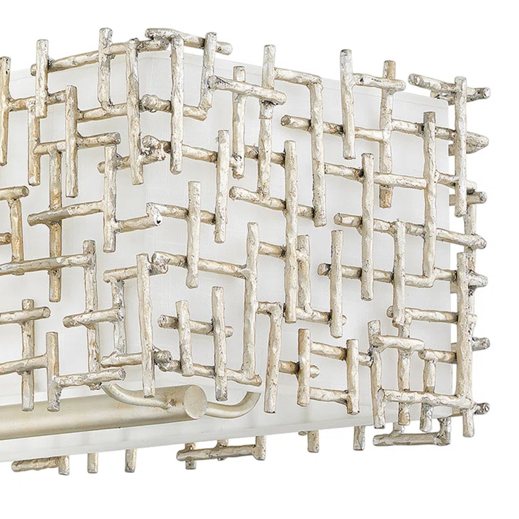 Farrah 10-Light White Linen Linen Chandelier w/ Hammered Crosshatch Bars